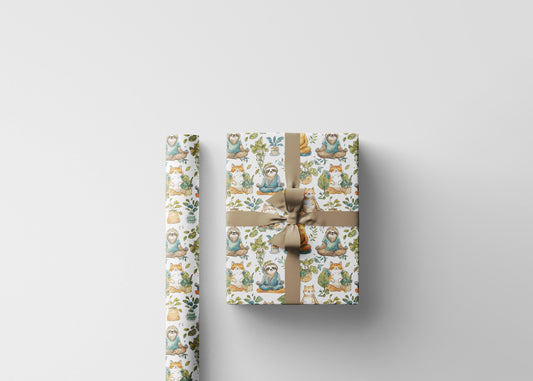 Yoga Animals Gift Wrap Roll with Meditative Pose Design, Wrapping Paper for Holiday, Retreat, or Yoga Instructor Gifts #19