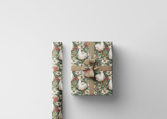 Rustic Goose and Wildflower Wrapping Paper for Mom or Grandma Birthday | Whimsical Farmhouse Baby Shower Gift Wrap for Florals Plant lovers