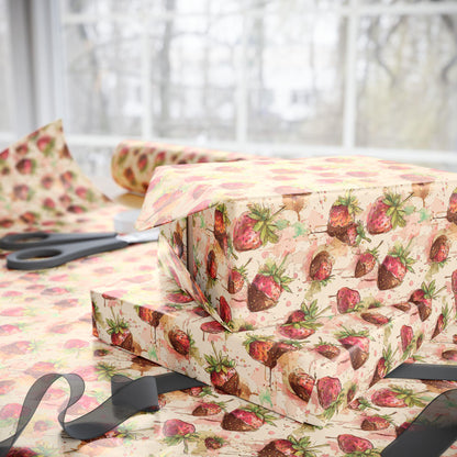 Strawberry Chocolate Lover Wrapping Paper for Baby Girl Shower Gifts | Sweet Berry Gift Wrap Sheets for Moms | Cute Party Packaging