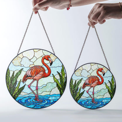 Pink Flamingo Stained Glass Suncatcher Window Decor for Nature Lovers Mothers Day Gift
