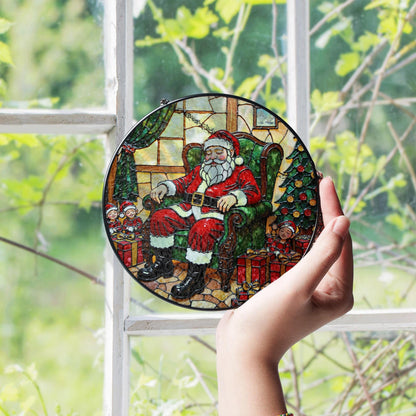 Santa Claus Christmas Window Suncatcher Stained Glass Ornament Holiday Decor Gift for Grandma Mom Friend