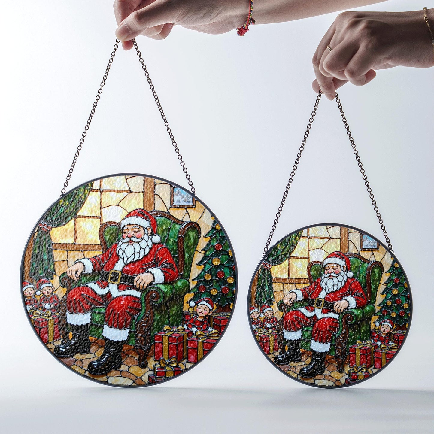 Santa Claus Christmas Window Suncatcher Stained Glass Ornament Holiday Decor Gift for Grandma Mom Friend