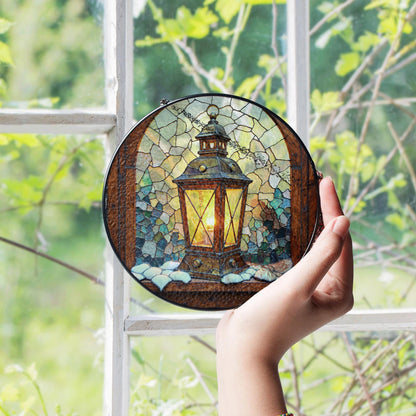 Snowy Lantern Stained Glass Window Suncatcher Winter Decor Christmas Gift for Mom or Holiday Gift for Her