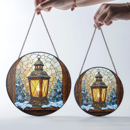 Snowy Lantern Stained Glass Window Suncatcher Winter Decor Christmas Gift for Mom or Holiday Gift for Her