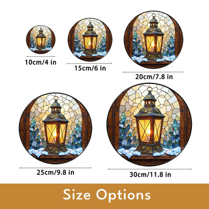 Snowy Lantern Stained Glass Window Suncatcher Winter Decor Christmas Gift for Mom or Holiday Gift for Her