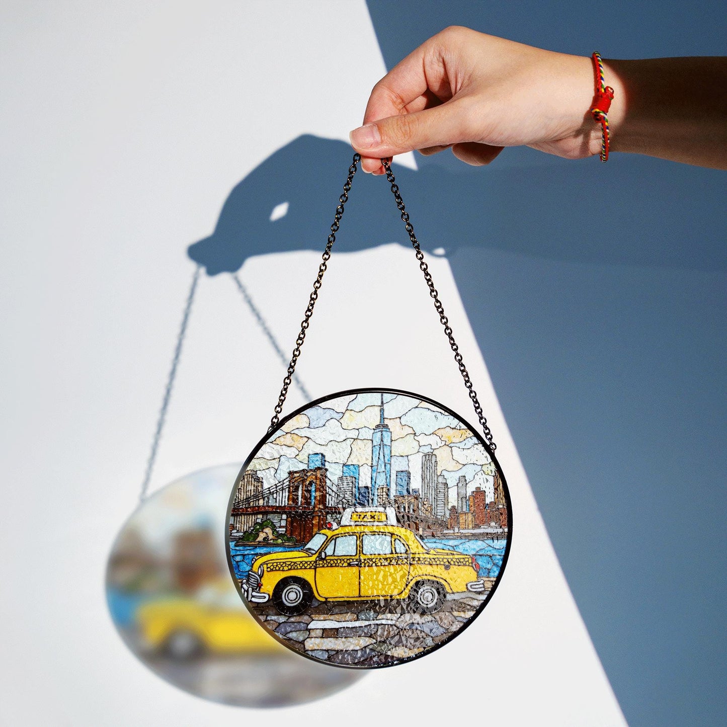 New York City Taxi Skyline Suncatcher Window Hanging Gift for Dad
