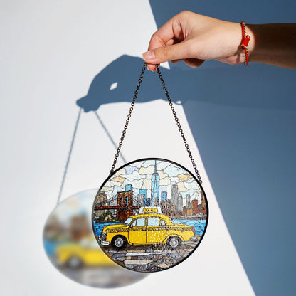 New York City Taxi Skyline Suncatcher Window Hanging Gift for Dad