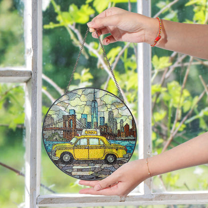 New York City Taxi Skyline Suncatcher Window Hanging Gift for Dad