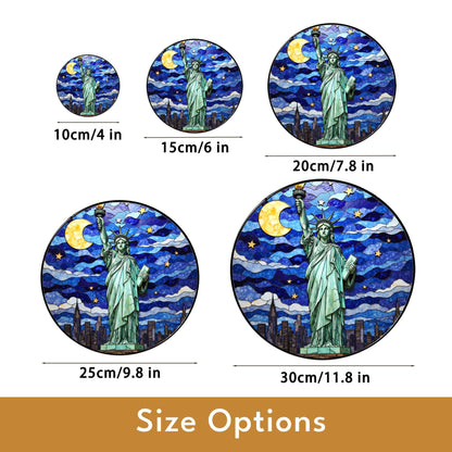 Statue of Liberty under moonlit sky stained glass suncatcher window decor Fourth of July patriotic gift