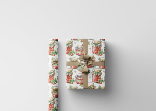 Strawberry Jam Wrapping Paper for Homemade Gift Packaging | Perfect for Moms, Bakers & Cottagecore Lovers | Country Kitchen Decor