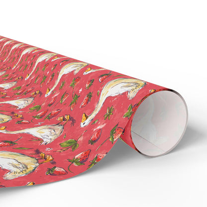 Strawberry Gooses Wrapping Paper for Little Girl Birthday | Adorable Berry Gift Wrap Sheets | Sweet Fruit Party Decor