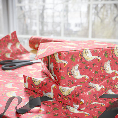 Strawberry Gooses Wrapping Paper for Little Girl Birthday | Adorable Berry Gift Wrap Sheets | Sweet Fruit Party Decor
