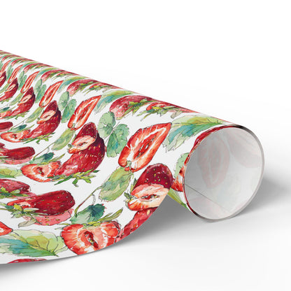 Strawberry Wrapping Paper for Bridesmaid Gifts | Fun Berry Gift Wrap for Wedding Day | Pink Summer Fruit Party Decor