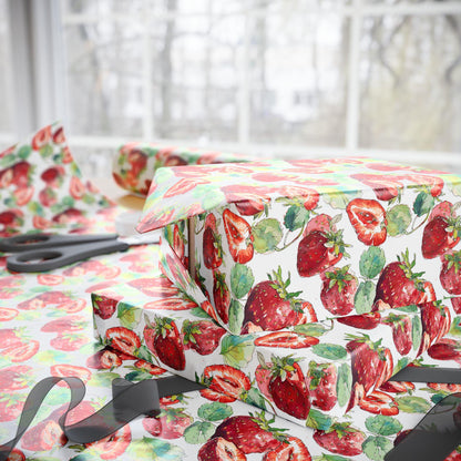 Strawberry Wrapping Paper for Bridesmaid Gifts | Fun Berry Gift Wrap for Wedding Day | Pink Summer Fruit Party Decor