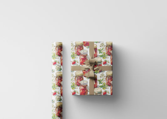 Vintage Strawberry Jam Gift Wrap for Grandmas Moms Birthday | Farmhouse Wrapping Paper for Homemade Gifts & Kitchen Lovers