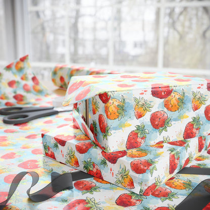 Cute Strawberry Gift Wrap for Kids' Birthday Presents | Fruit Themed Wrapping Paper for Girls | Fun Summer Party Decor