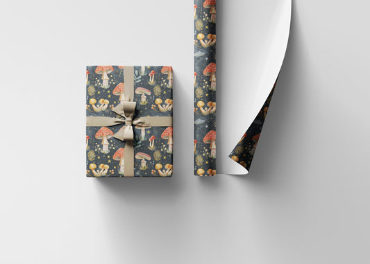 Forest Mushroom Gift Wrapping Paper | Nature Inspired Toadstool Wrap Sheets | Cute Botanical Birthday Packaging for All Occasions