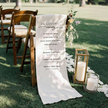 In Loving Memory Chair Sign, Wedding Memorial Banner – Remembrance Sign for Ceremony, Personalized Tribute Wedding Decor