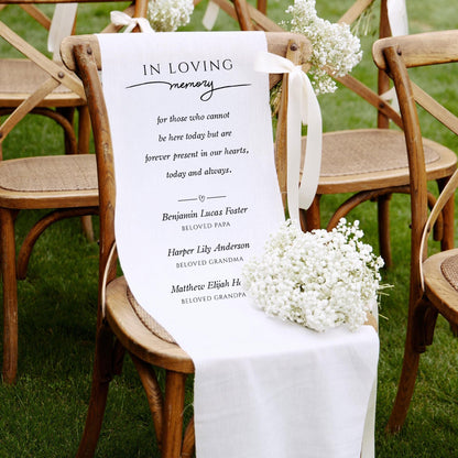 In Loving Memory Chair Sign, Wedding Memorial Banner – Remembrance Sign for Ceremony, Personalized Tribute Wedding Decor