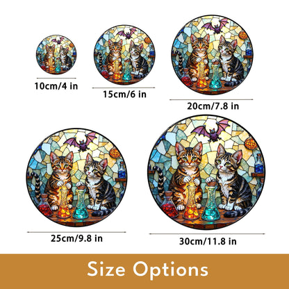 suncatcher stained glass tabby cats with potions halloween gift