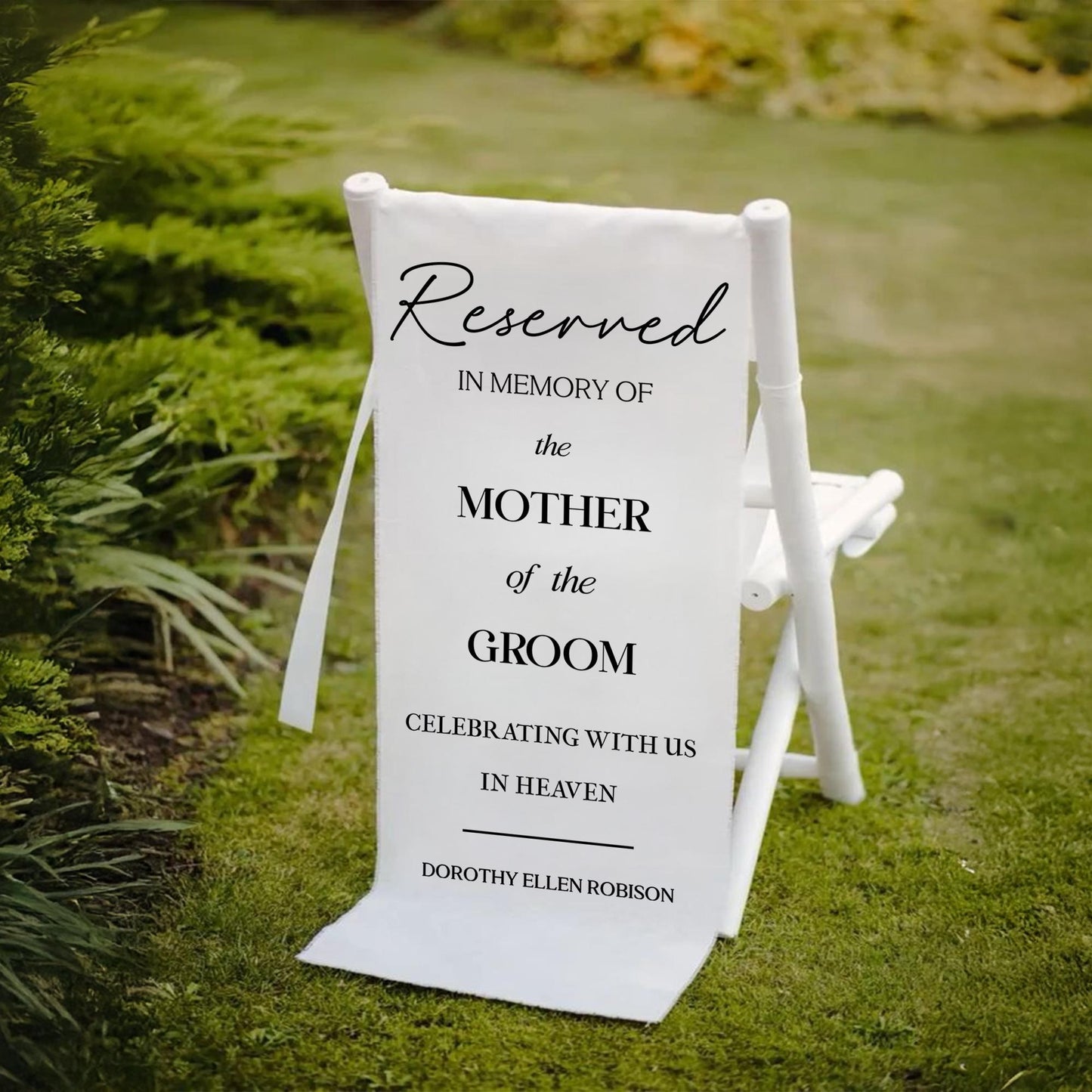 Reserved Wedding Chair Sign – In Memory of Mother of the Groom, Memorial Chair Banner, Wedding Remembrance Decoration, Custom Name Memorial