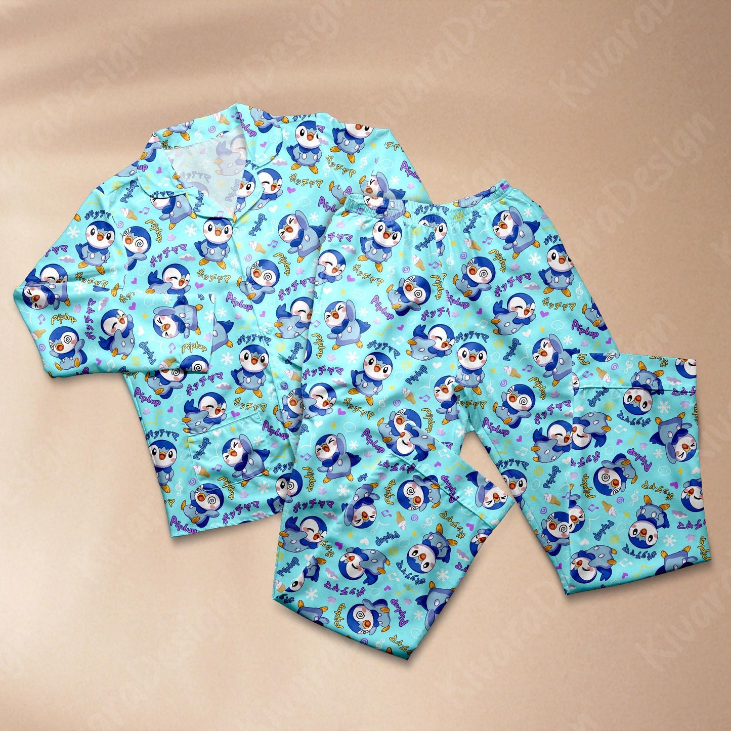 Cute Blue Penguin Pajama Set - Anime Comfortable Kawaii Loungewear Gift for Anime Fans