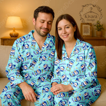 Cute Blue Penguin Pajama Set - Anime Comfortable Kawaii Loungewear Gift for Anime Fans