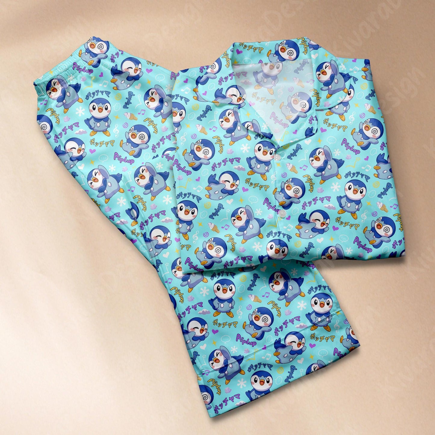 Cute Blue Penguin Pajama Set - Anime Comfortable Kawaii Loungewear Gift for Anime Fans