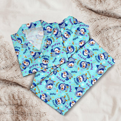 Cute Blue Penguin Pajama Set - Anime Comfortable Kawaii Loungewear Gift for Anime Fans