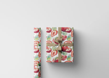 Strawberry Wrapping Paper for Bridesmaid Gifts | Fun Berry Gift Wrap for Wedding Day | Pink Summer Fruit Party Decor