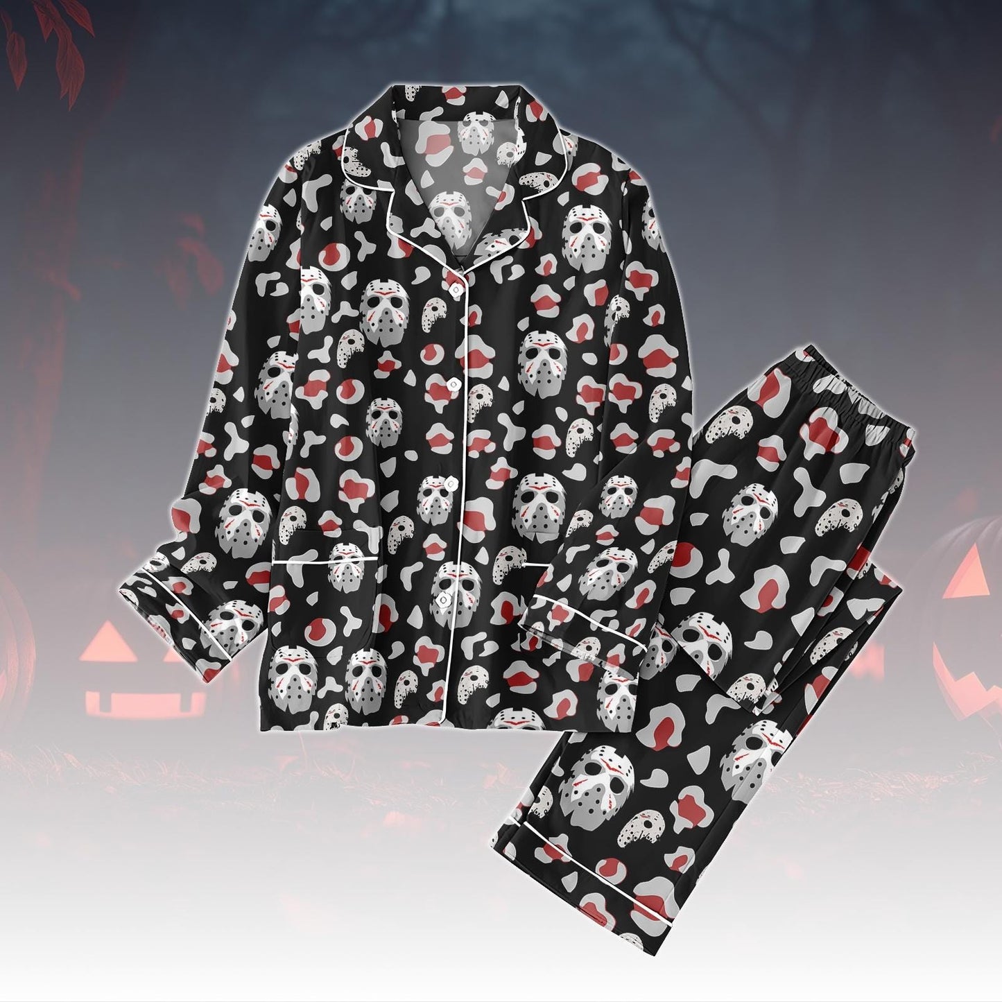 Jason Voorhees Pajamas Set, Horror Movie Sleepwear, Friday The 13th Matching PJs, Scary Slasher Villain Pajama For Fan, Halloween Pjs
