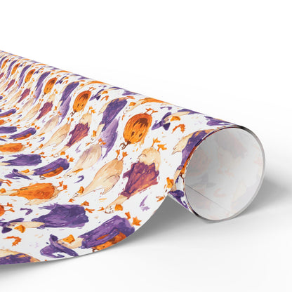 Goose and Pumpkin Halloween Wrapping Paper for October Gifts | Funny Spooky Goose Fall Farm Animal Wrap for Party Treats