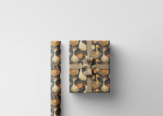 Halloween Goose Wrapping Paper for Autumn Birthdays | Rustic Fall Themed Gift Wrap for Kids, Friends & Family