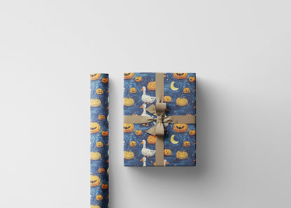 Vintage Goose Halloween Wrapping Paper for Cozy Fall Gifting | Rustic Farmhouse Gift Wrap for Autumn Celebrations