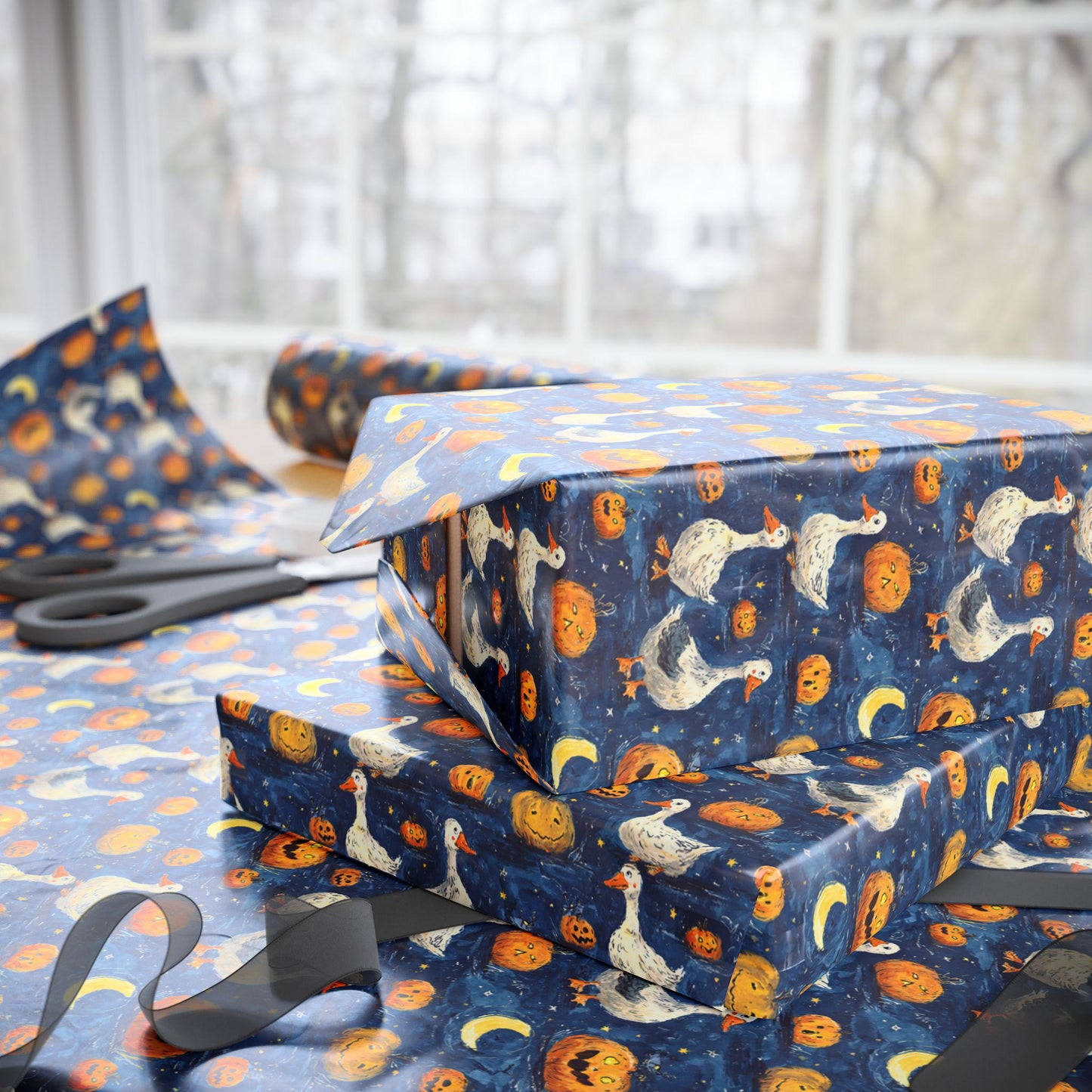 Vintage Goose Halloween Wrapping Paper for Cozy Fall Gifting | Rustic Farmhouse Gift Wrap for Autumn Celebrations