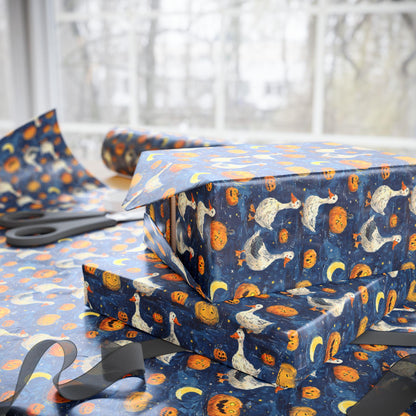 Vintage Goose Halloween Wrapping Paper for Cozy Fall Gifting | Rustic Farmhouse Gift Wrap for Autumn Celebrations