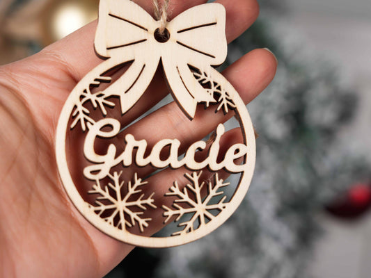 Personalized Wooden Christmas Ornament: Custom Laser Cut Name, Xmas Decor