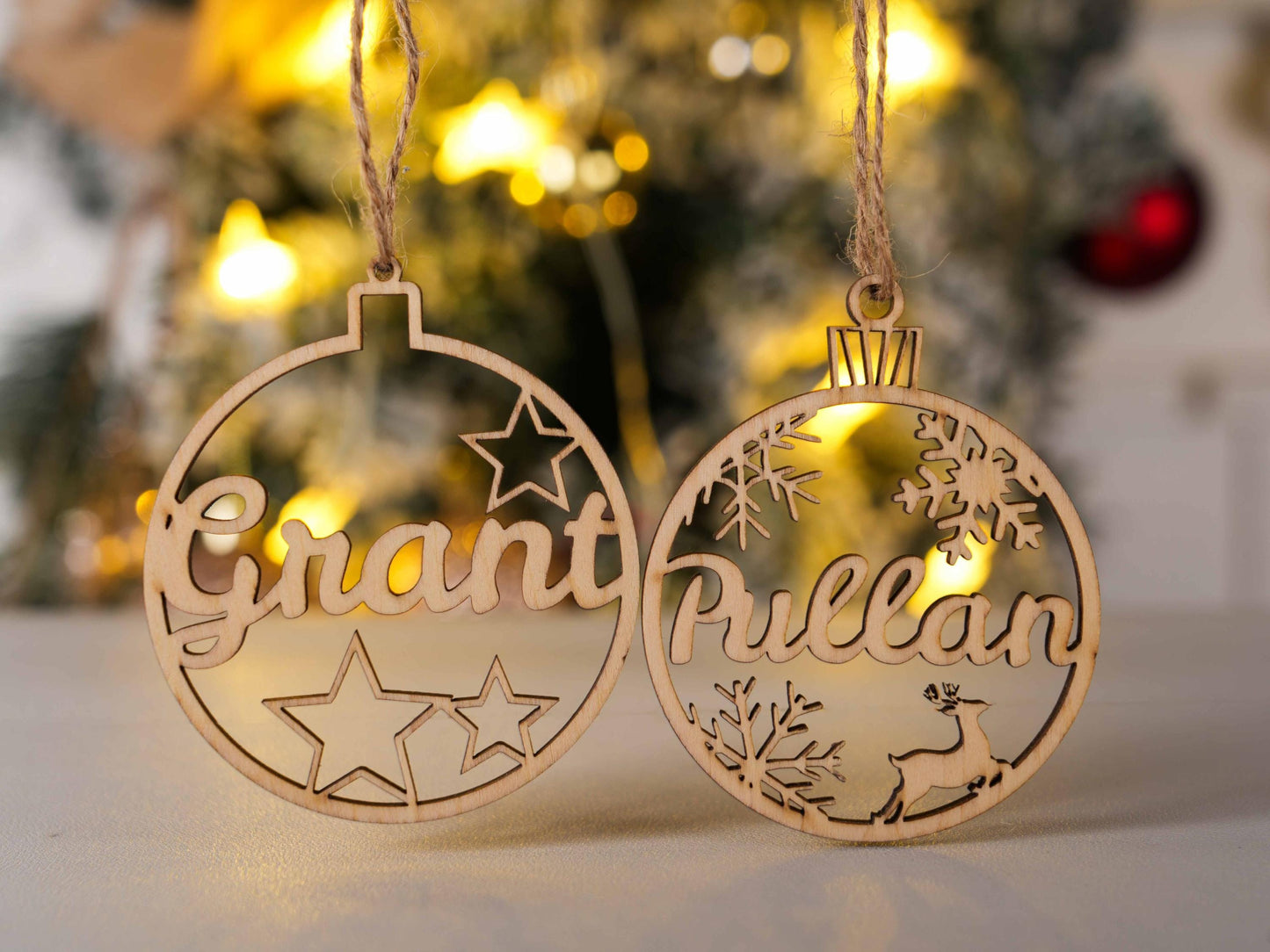 Personalized Wooden Christmas Ornament: Custom Laser Cut Name, Xmas Decor