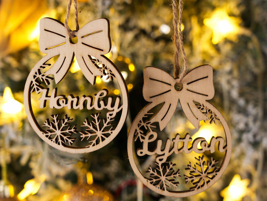 Personalized Wooden Christmas Ornament: Custom Laser Cut Name, Xmas Decor