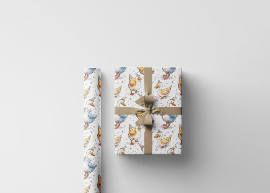 Goose Birthday Wrapping Paper for Kids Gifts | Whimsical Funny Goose Farm Animal Gift Wrap for Boys, Girls and Animal Lovers