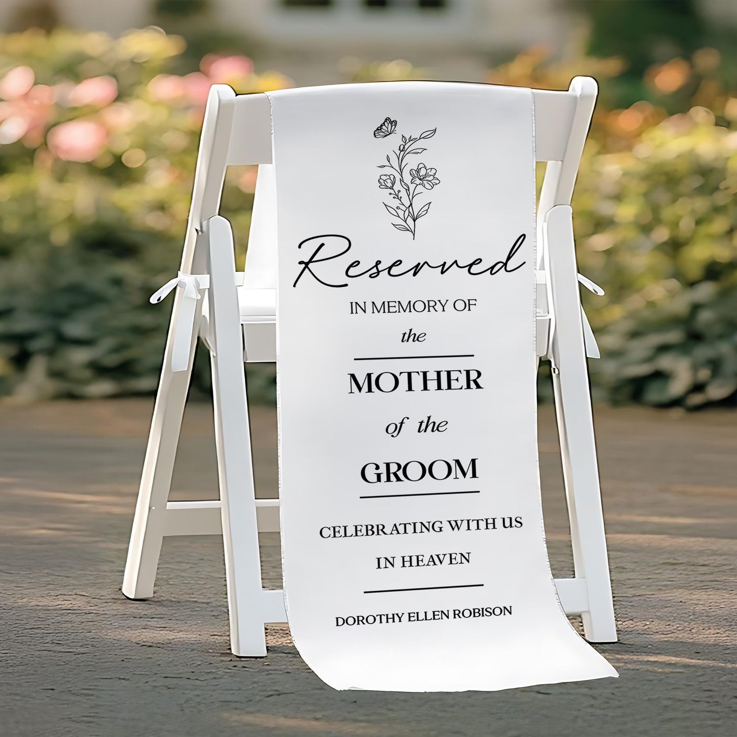 Reserved In Memory Mother of Groom Chair Banner, Wedding Memorial Sign for Loved One, Personalized In Loving Memory Wedding Decor Gift