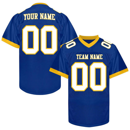 Custom Royal Football Jersey Men Women Youth Kid, Royal Gold Football Jersey Shirt Name Number Logo, Game Day Outfit American Football Fan