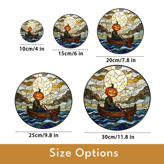 Suncatcher stained glass pumpkin head rowing boat Halloween gift