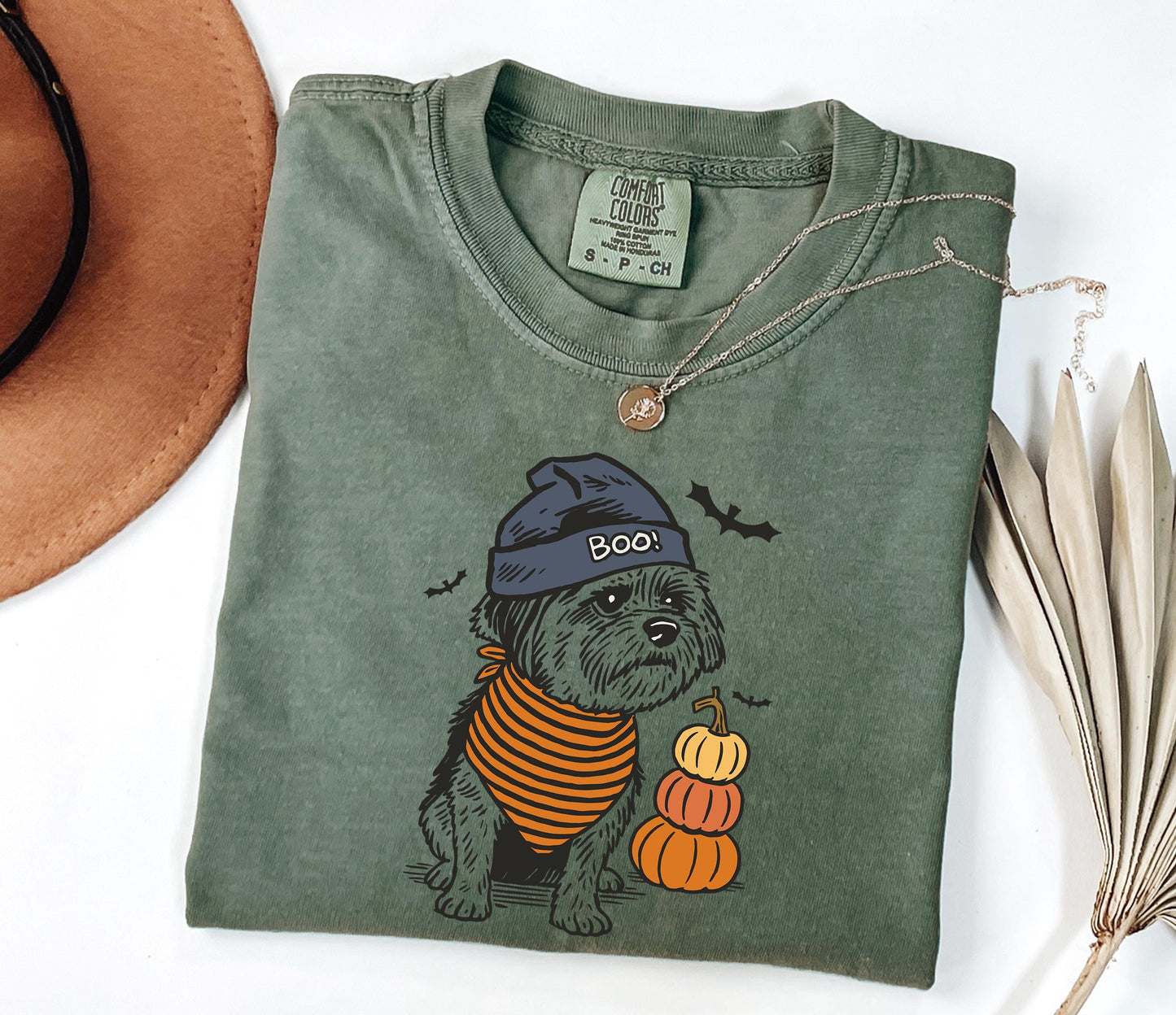 Comfort Colors® Halloween Dog Shirt, Boo Hat Black Dog Shirt, Cute Pumpkin Fall Pet Shirt, Cute Dog in Halloween Costume, Cute Halloween Dog