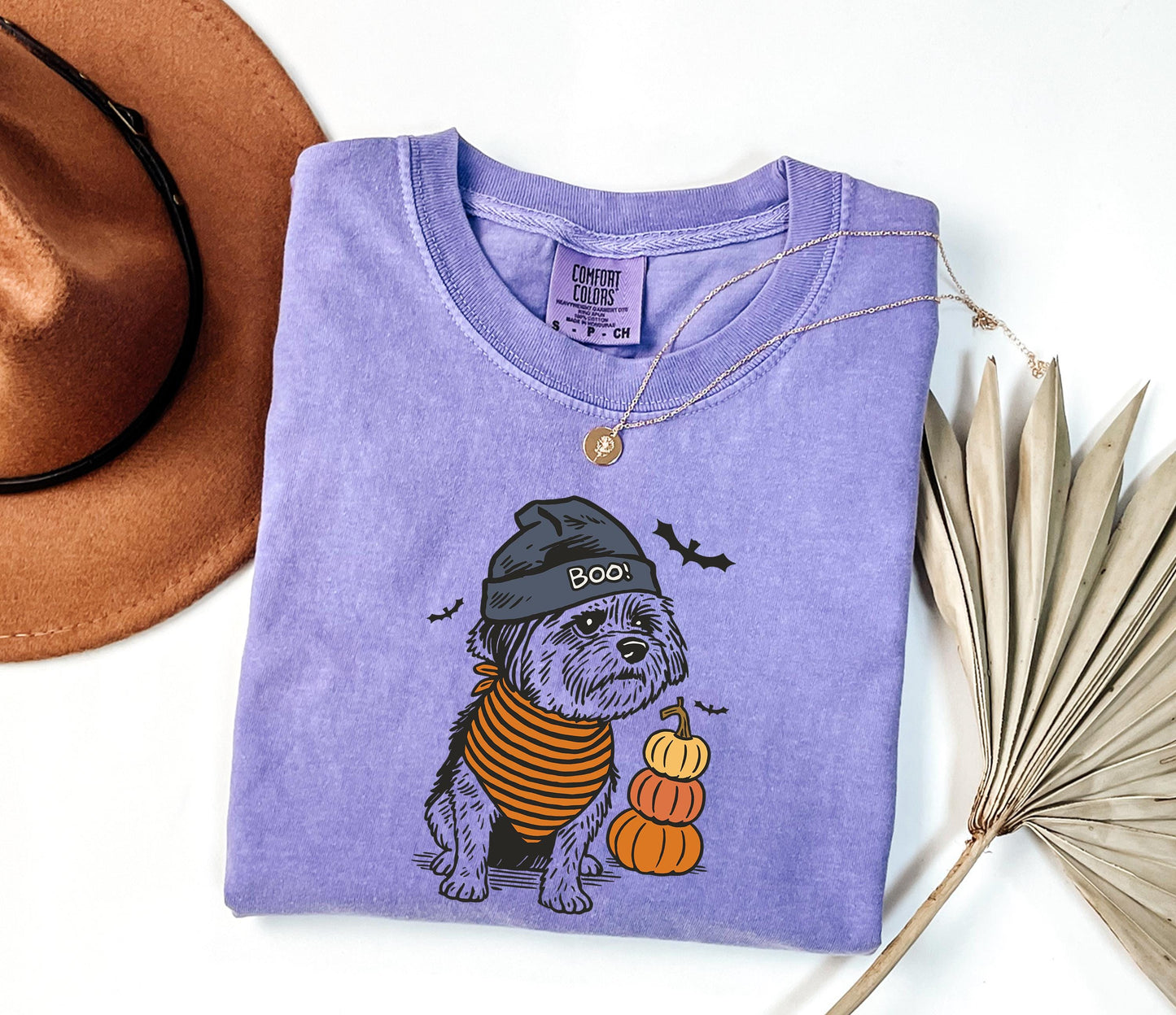 Comfort Colors® Halloween Dog Shirt, Boo Hat Black Dog Shirt, Cute Pumpkin Fall Pet Shirt, Cute Dog in Halloween Costume, Cute Halloween Dog
