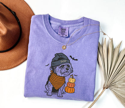 Comfort Colors® Halloween Dog Shirt, Boo Hat Black Dog Shirt, Cute Pumpkin Fall Pet Shirt, Cute Dog in Halloween Costume, Cute Halloween Dog