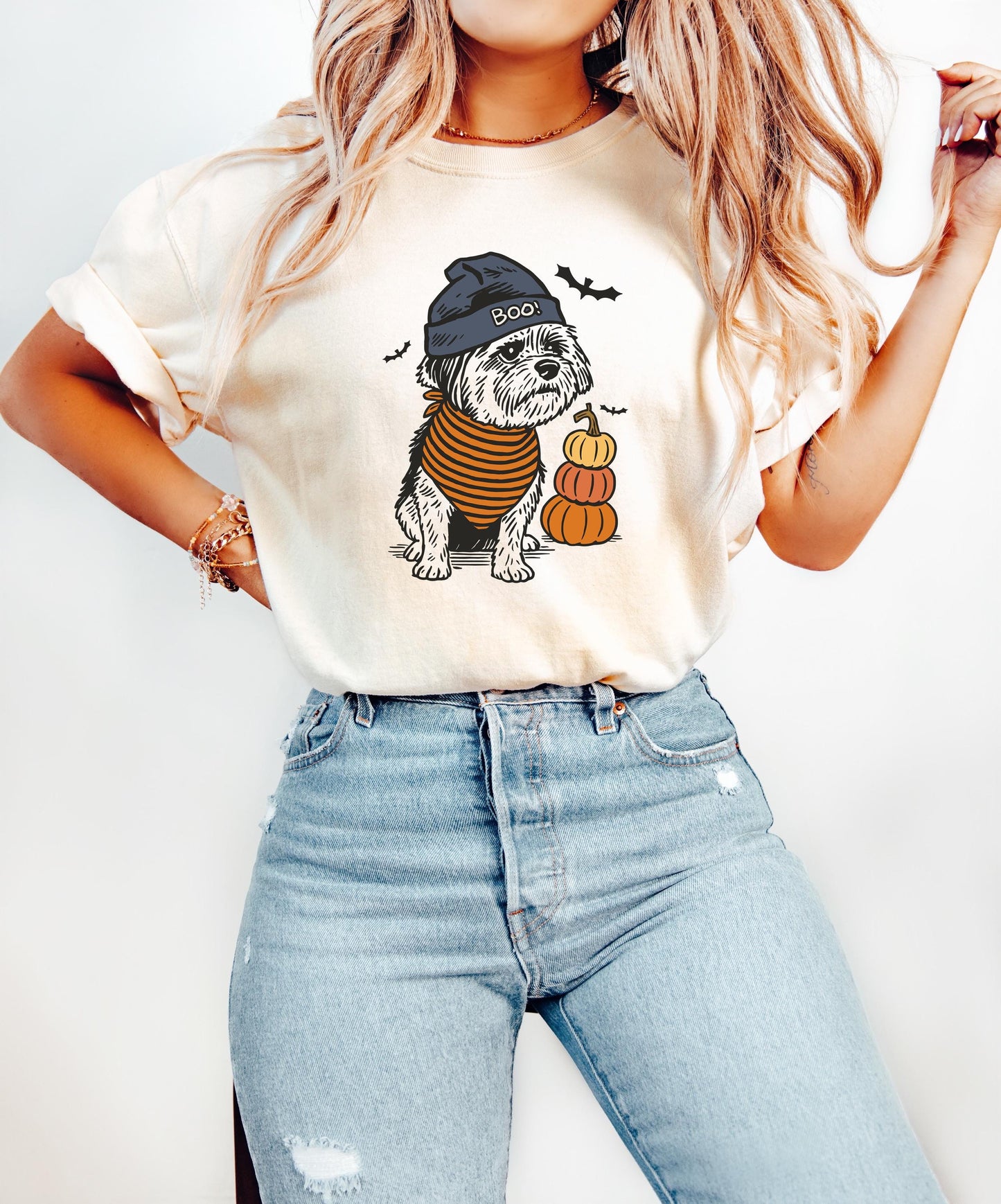 Comfort Colors® Halloween Dog Shirt, Boo Hat Black Dog Shirt, Cute Pumpkin Fall Pet Shirt, Cute Dog in Halloween Costume, Cute Halloween Dog