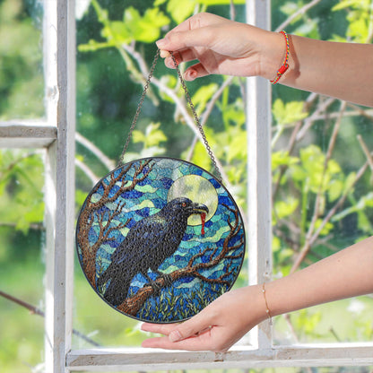 stained glass suncatcher raven full moon Halloween gift for mom gothic home decor