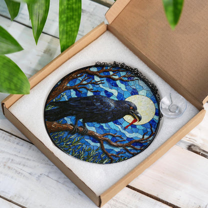 stained glass suncatcher raven full moon Halloween gift for mom gothic home decor