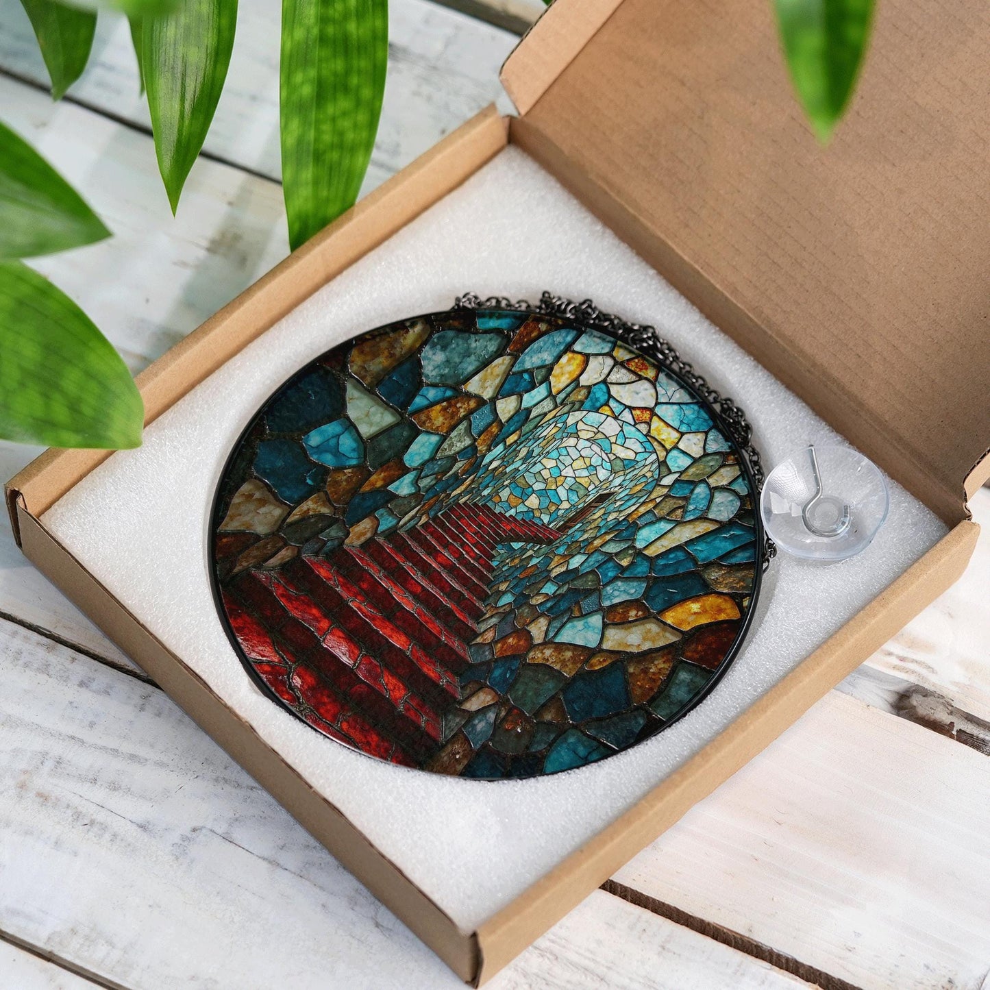 Suncatcher stained glass mosaic stairway art gift for mom Mothers Day gift housewarming gift